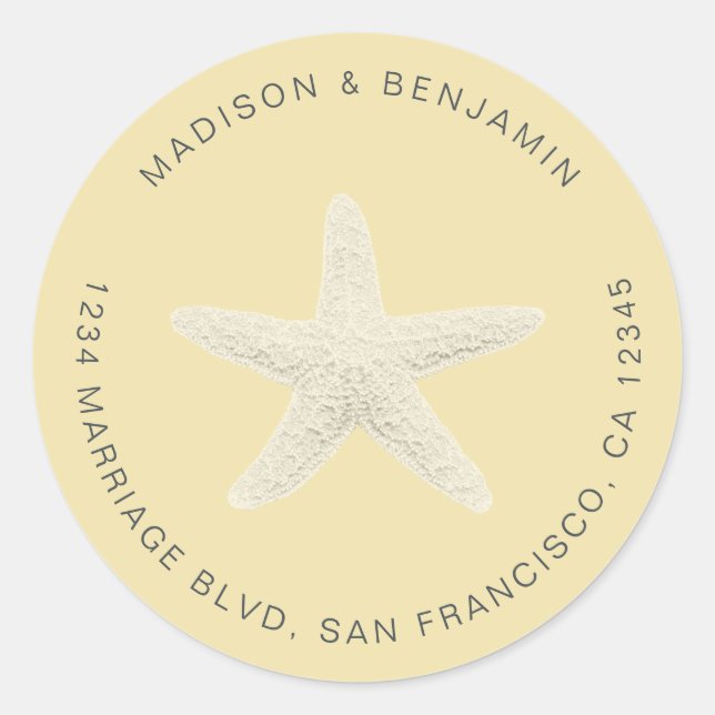 Pegatina Redonda Starfish Beach Wedding Dirección de devolución Ama (Anverso)