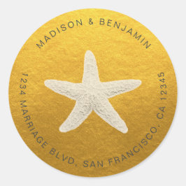 Pegatina Redonda Starfish Beach Wedding Dirección de retorno Classi