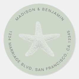 Pegatina Redonda Starfish Beach Wedding Dirección de retorno Green