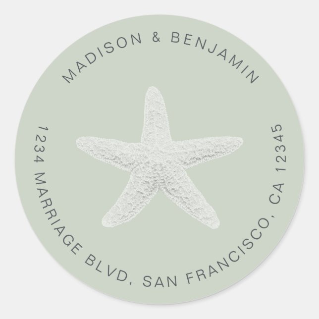 Pegatina Redonda Starfish Beach Wedding Dirección de retorno Green (Anverso)