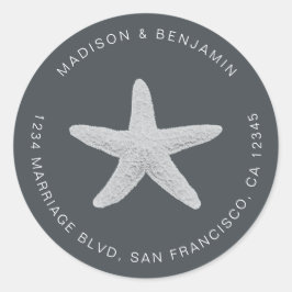 Pegatina Redonda Starfish Beach Wedding Return Address Black