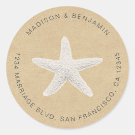 Pegatina Redonda Starfish Beach Wedding Return Address Kraft