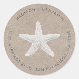 Pegatina Redonda Starfish Beach Wedding Return Address Kraft