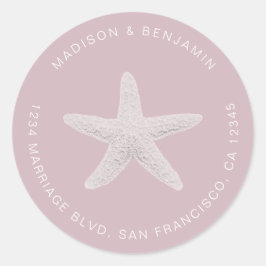 Pegatina Redonda Starfish Beach Wedding Return Address Purple