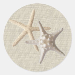 Pegatina Redonda Starfish & Burlap