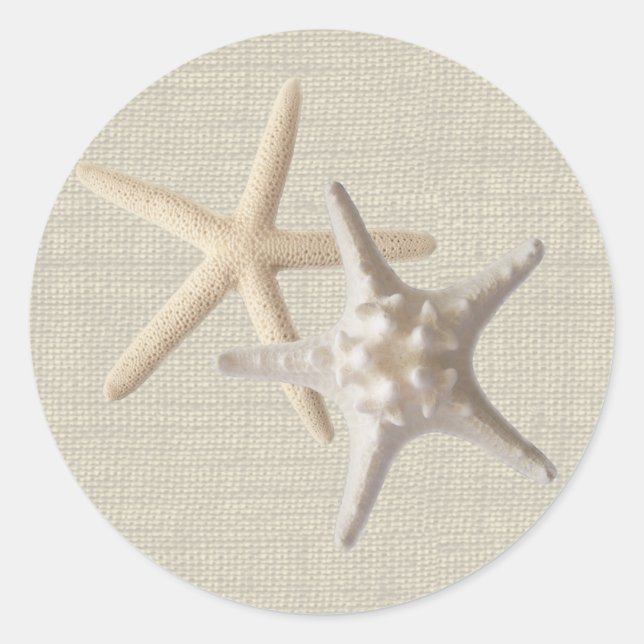 Pegatina Redonda Starfish & Burlap (Anverso)
