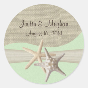 Pegatina Redonda Starfish & Burlap Green
