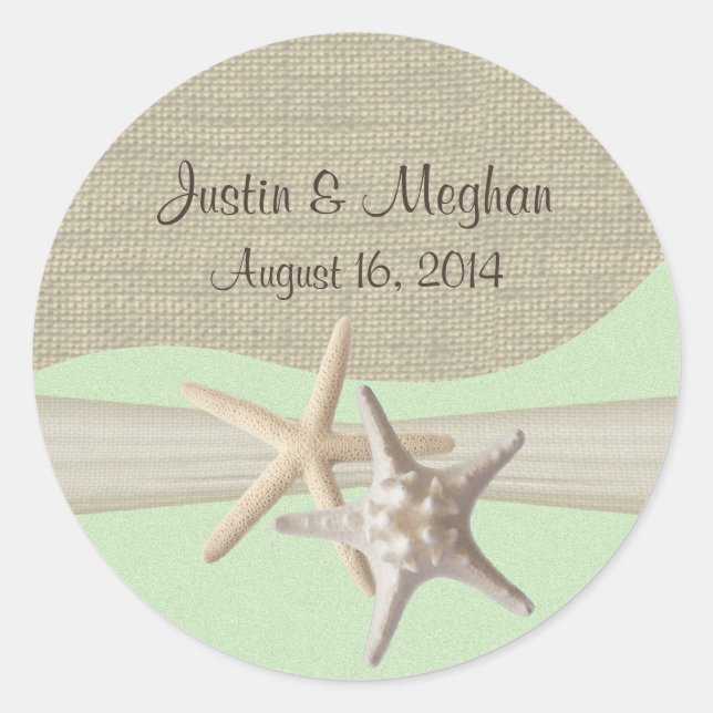 Pegatina Redonda Starfish & Burlap Green (Anverso)