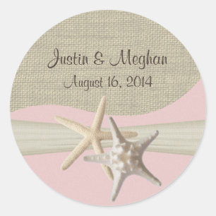 Pegatina Redonda Starfish & Burlap Pink
