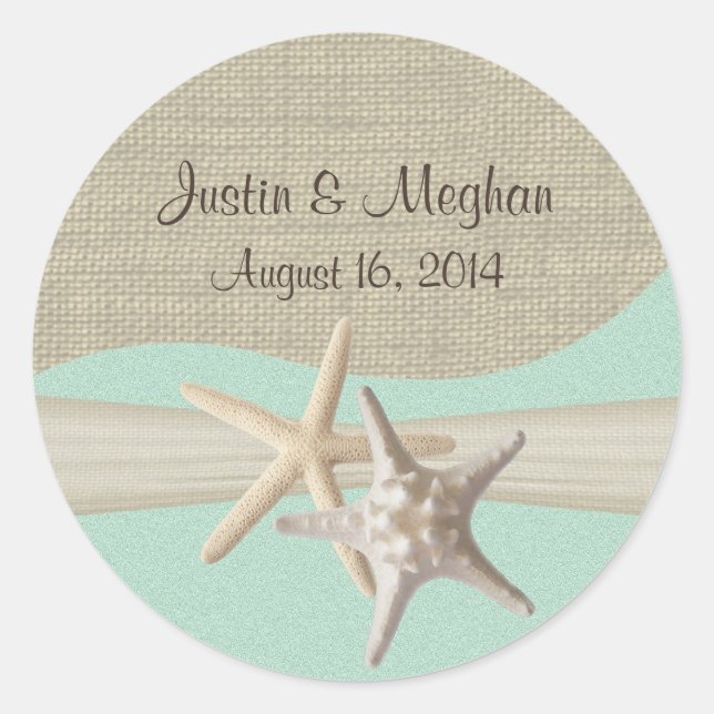 Pegatina Redonda Starfish & Burlap Seafoam (Anverso)