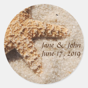 Pegatina Redonda Starfish de bodas de playa en Pegatinas de arena