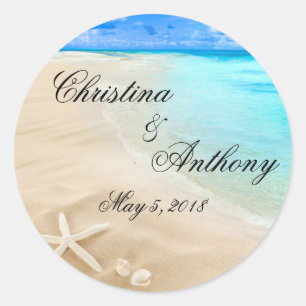 Pegatina Redonda Starfish Destination Beach Wedding favorece las et