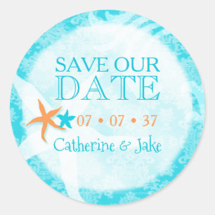 Pegatina Redonda Starfish Dream Beach Wedding Save the Date