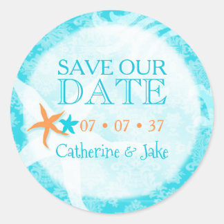 Pegatina Redonda Starfish Dream Beach Wedding Save the Date