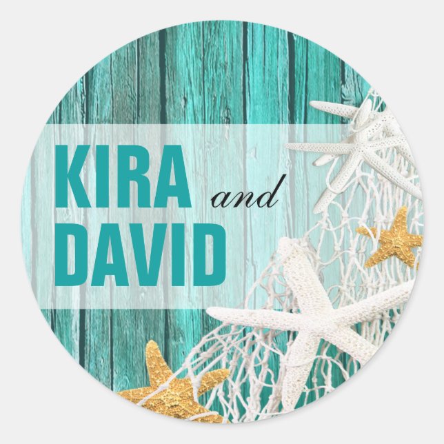 Pegatina Redonda Starfish Netting Beach Favorito | aqua (Anverso)