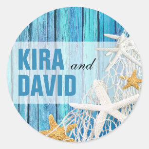 Pegatina Redonda Starfish Netting Beach Favorito   azul