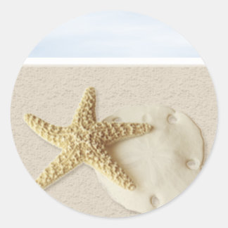 Pegatina Redonda Starfish & Sand Dollar