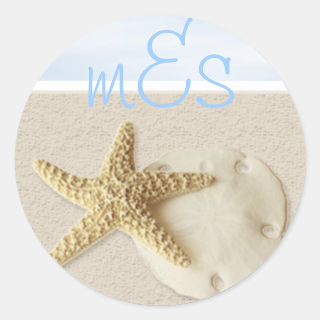 Pegatina Redonda Starfish & Sand Dollar ・ Personalizar Yo. (Anverso)