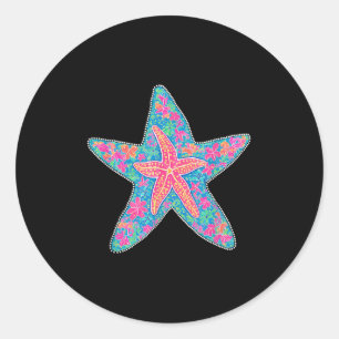 Pegatina Redonda Starfish verano, preppy Verano costero Gracioso re