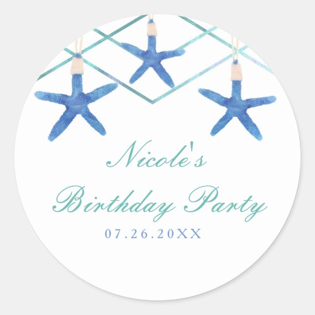 Pegatina Redonda Starfish y líneas modernas Elegant Beach Personali (Anverso)