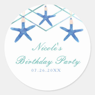 Pegatina Redonda Starfish y líneas modernas Elegant Beach Personali