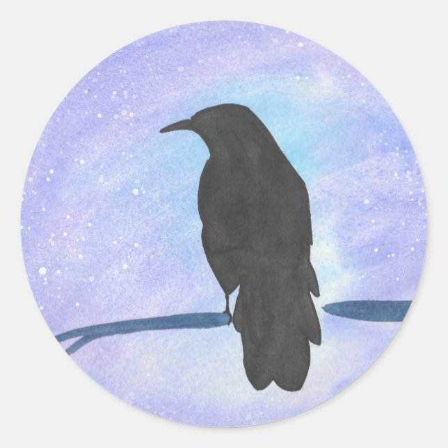 Pegatina Redonda Stargazing Crow (Anverso)