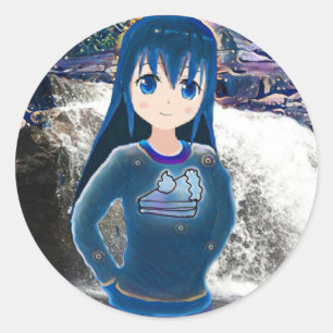 Pegatina Redonda Starry Anime Chica