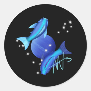 Pegatina Redonda Starry Pisces Neptune Zodiac