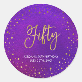 Pegatina Redonda Starry Purple Watercolor 50 cumpleaños