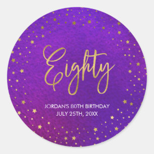 Pegatina Redonda Starry Purple Watercolor 80 cumpleaños