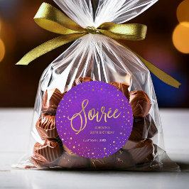 Pegatina Redonda Starry Purple Watercolor Soiree Birthday Party