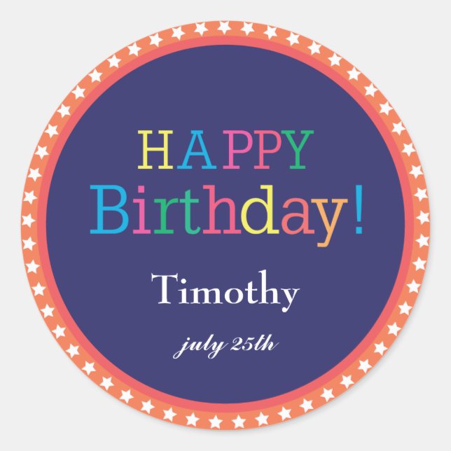Pegatina Redonda Stars Birthdaystickers (Anverso)