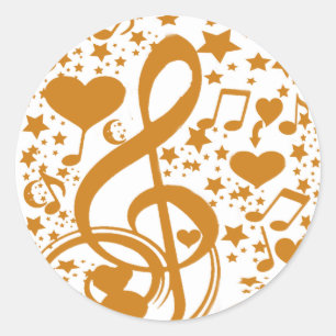 Pegatina Redonda Stars, Hears and The Music Notes, Gold_