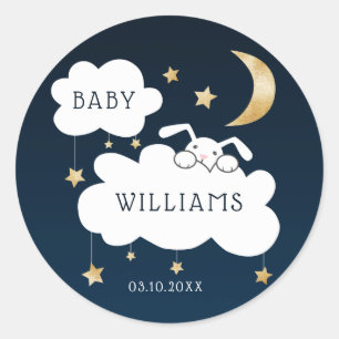 Pegatina Redonda Stars Moon Bunny Gold Navy Baby Shower