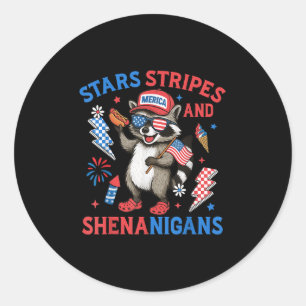 Pegatina Redonda Stars Stripes And Shenanigans Usa Funny Raccoon 4t