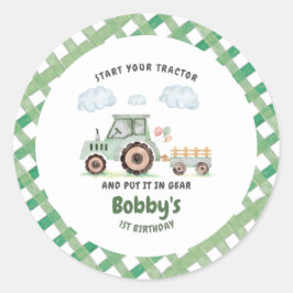 Pegatina Redonda Start Your Tractor 1st Birthday