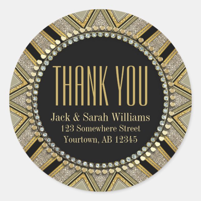Pegatina Redonda Starzi Art Deco Gold Black Gracias Pegatinas redon (Anverso)