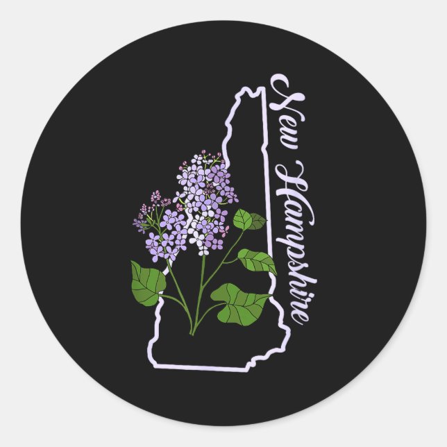 Pegatina Redonda State Of New Hampshire Purple Lilac Flower  (Anverso)