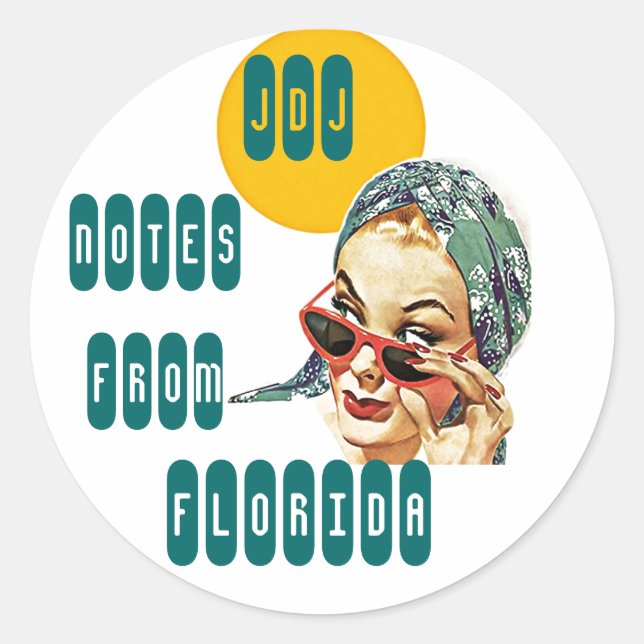 Pegatina Redonda Stationery Pegatinas For Travel Notes Lady Retro (Anverso)