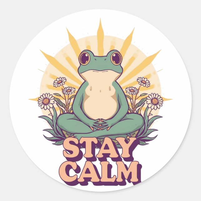 Pegatina Redonda Stay Calm Frog Sticker (Anverso)