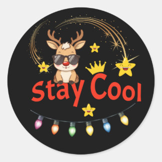 Pegatina Redonda Stay Cool Christmas Reindeer Sticker