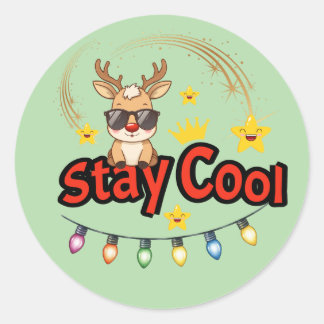 Pegatina Redonda Stay Cool Christmas Reindeer Sticker