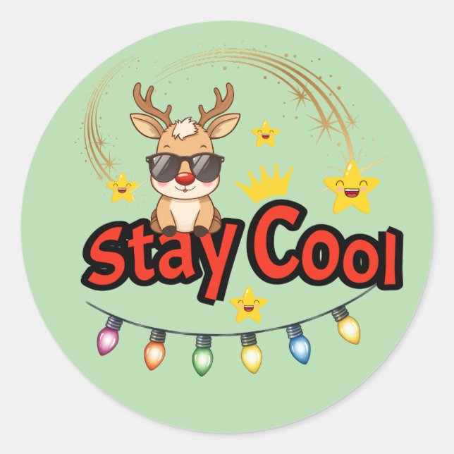 Pegatina Redonda Stay Cool Christmas Reindeer Sticker (Anverso)