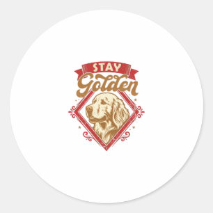 Pegatina Redonda Stay Golden Retriever Perro Diamante Rojo_1
