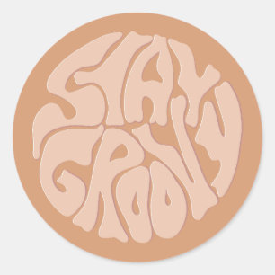 Pegatina Redonda Stay Groovy Retro Beige