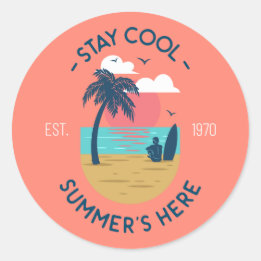 Pegatina Redonda Stay Guay Summer's Here Beach Sunset