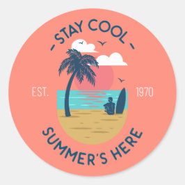 Pegatina Redonda Stay Guay Summer's Here Beach Sunset