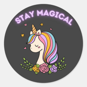 Pegatina Redonda Stay Magic Unicorn  