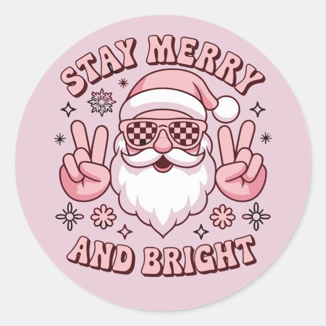 Pegatina Redonda Stay Merry And Bright Christmas Ugly Xmas  (Anverso)