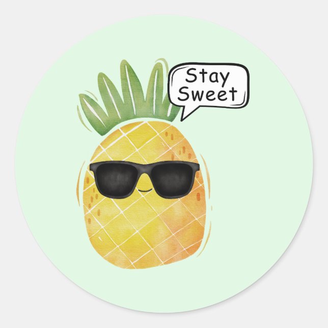 Pegatina Redonda Stay Sweet Pineapple Personalizado Fun (Anverso)